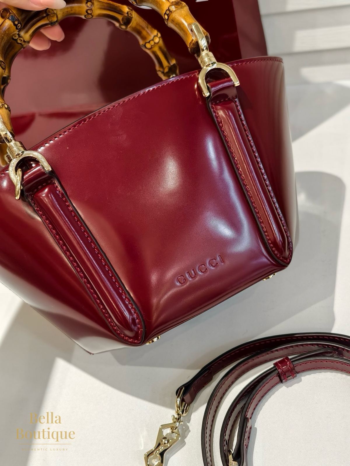 شنطة Gucci بامبو باسكِت أصلية — تفاصيل مقرّبة