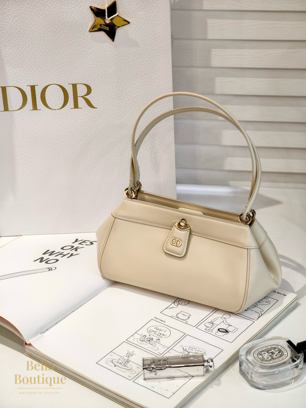 شنطة Dior حقيبة كي — أبيض كريمي أصلية — بإطلالة كاملة