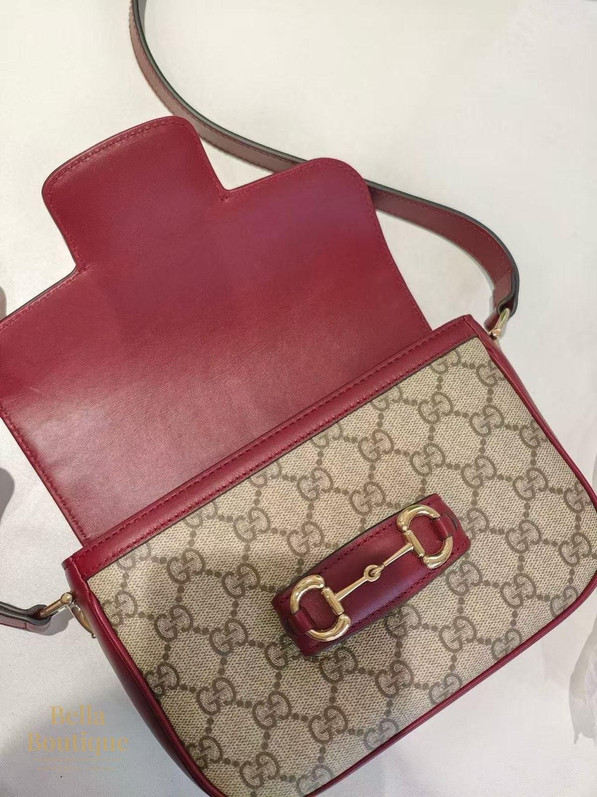 شنطة Gucci هورسبيت ١٩٥٥ ميني أصلية — مفتوحة