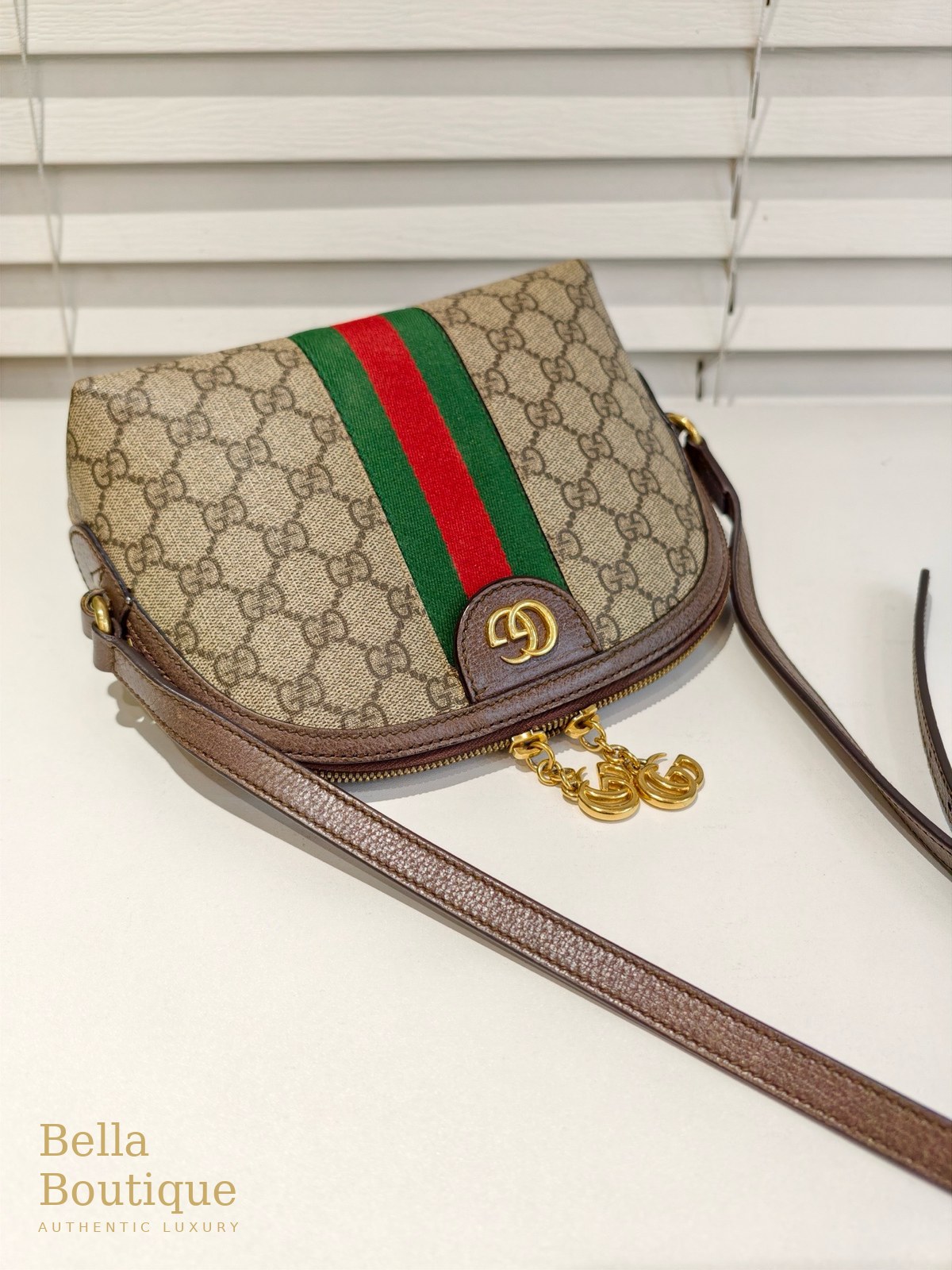 شنطة Gucci أوفيديا دوم صغيرة أصلية — من الأعلى والسحّاب بدلايتَي GG